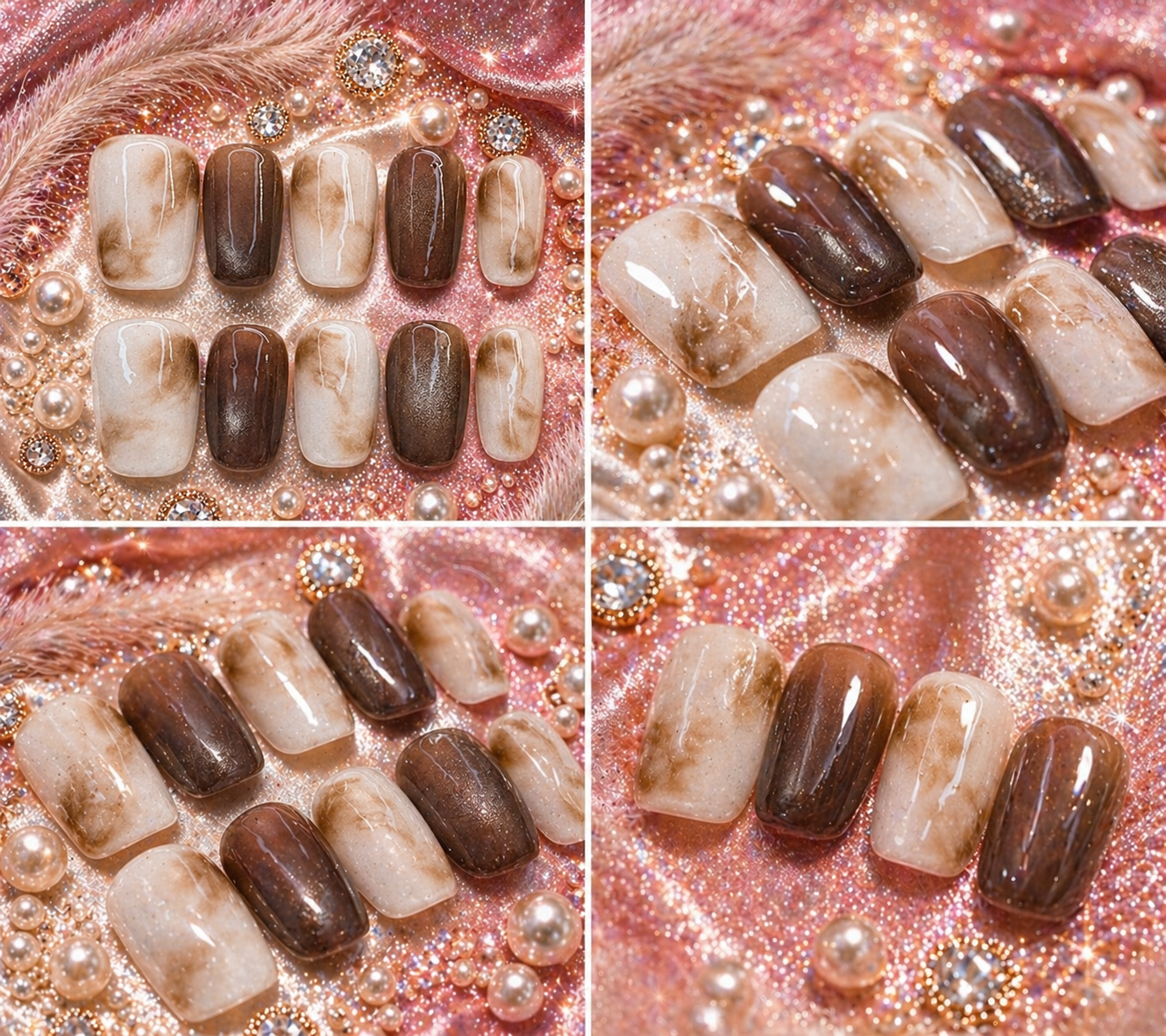 Mocha Marble Glow ✨ | Glossy Neutral Press-On Nail Set Size L