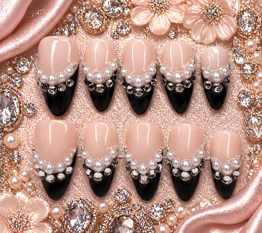Midnight Pearl Luxe Press-On Nails 🖤✨ Size M