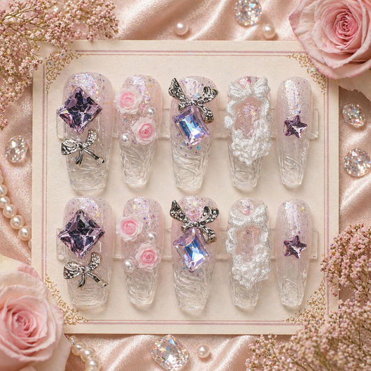 Diamond Doll Luxe Press-On Nails 💎🎀 Size M
