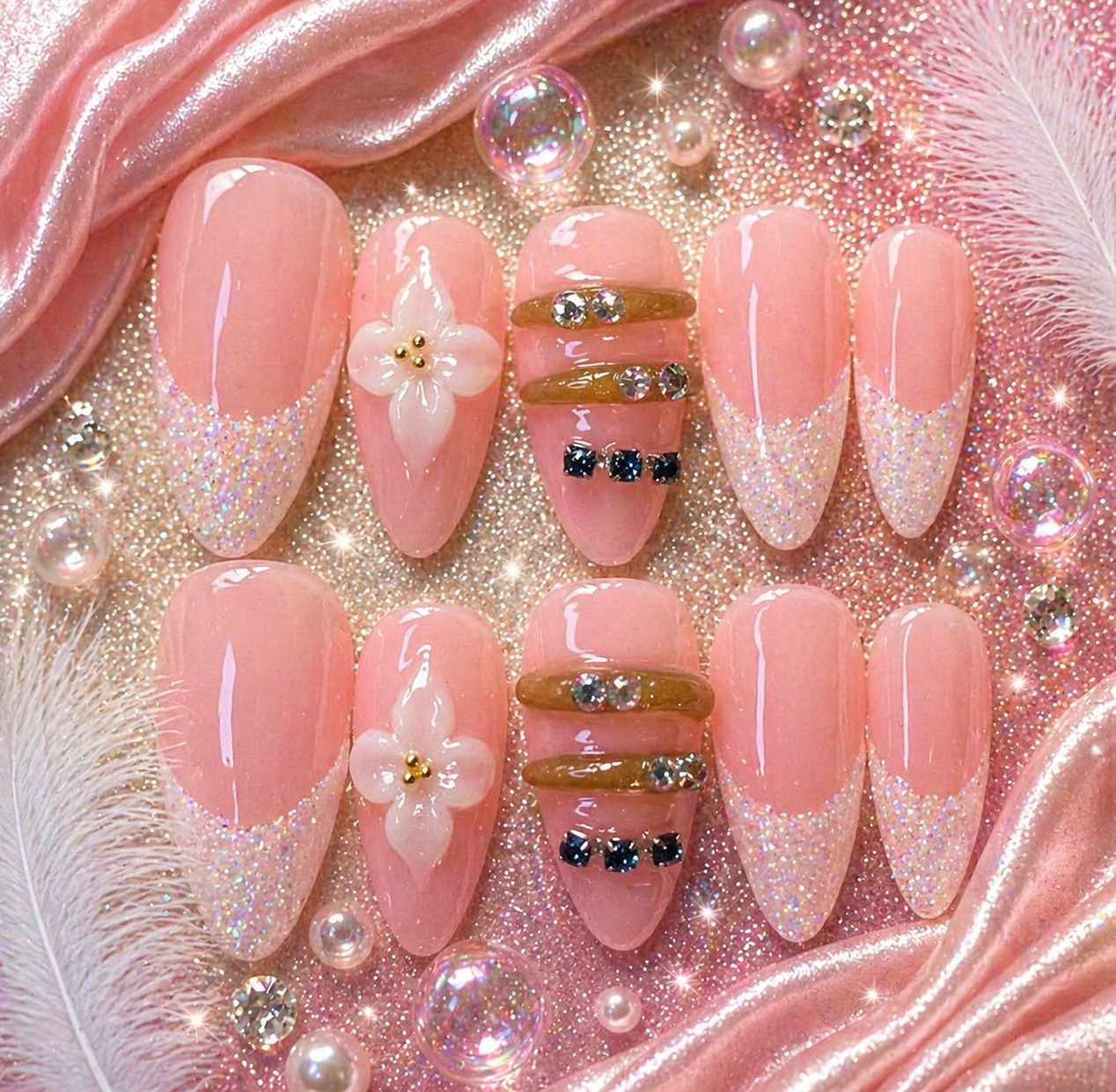 Pink Champagne Glam Press-On Nails 🍾✨ Size L