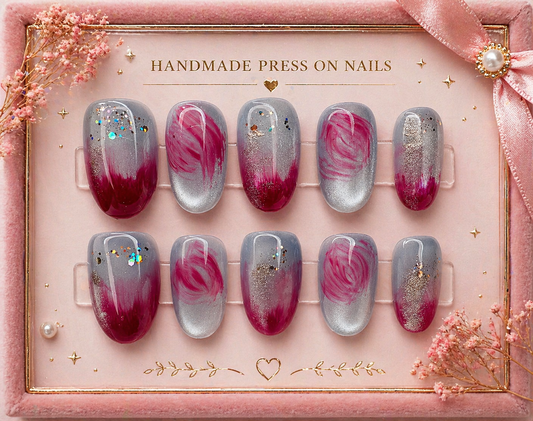 Berry Frost Glam Press-On Nails ❄️🍓 Size L