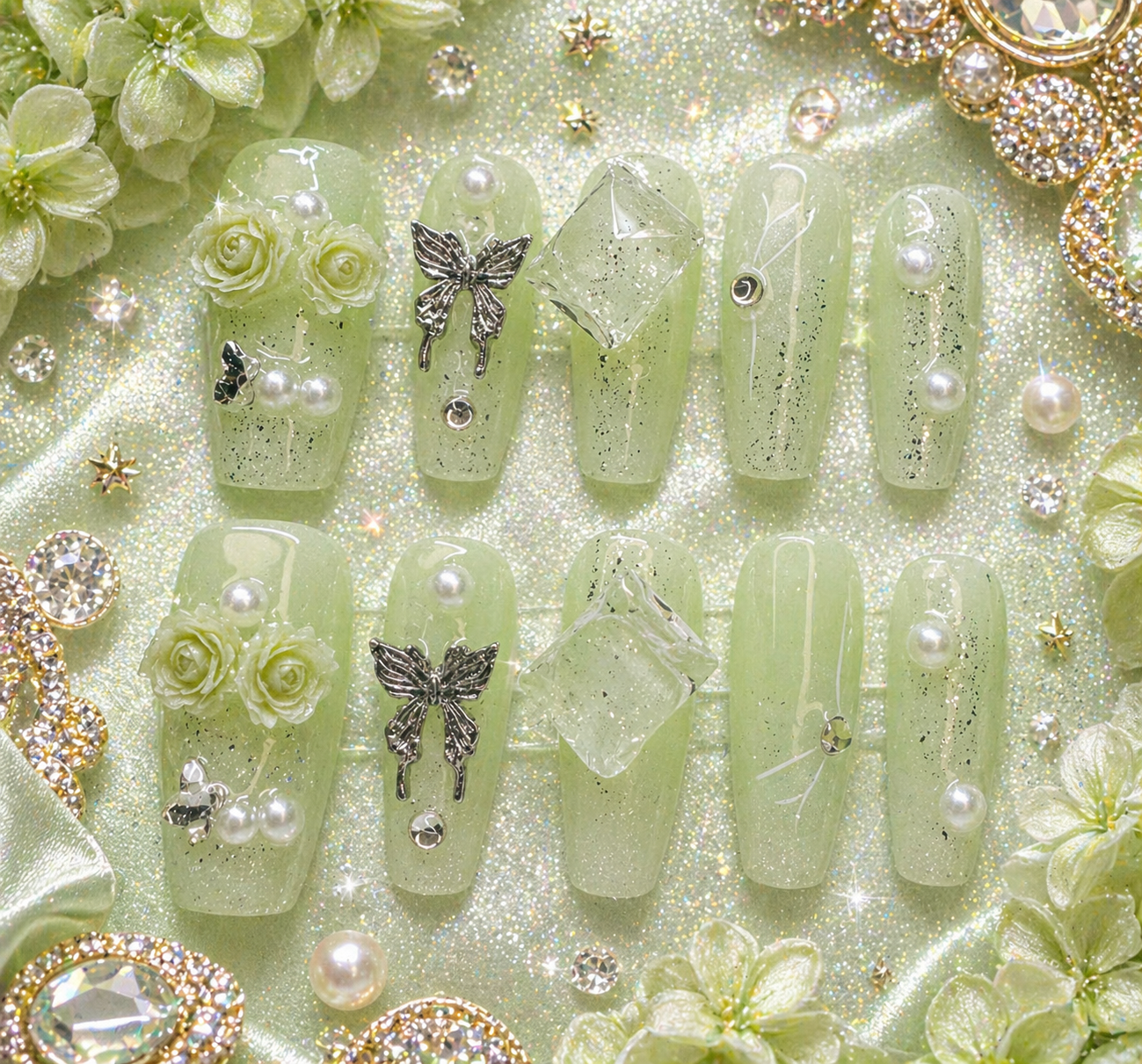 Sage Garden Glam Press-On Nails 💚✨ Size M
