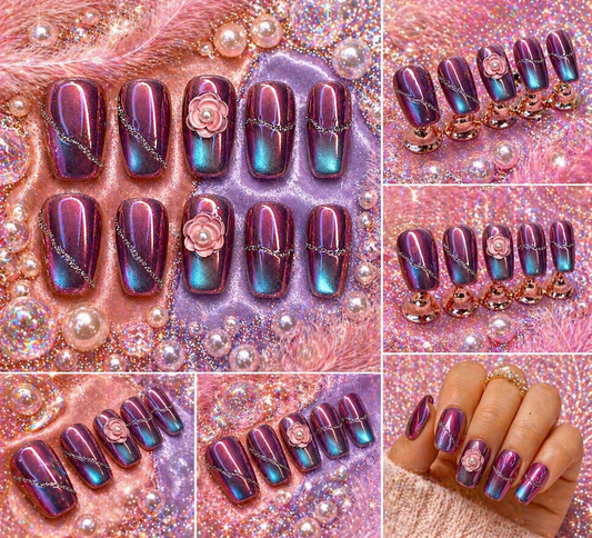 Aurora Chrome Press-On Nails | Short Soft Glam Iridescent Set Size M