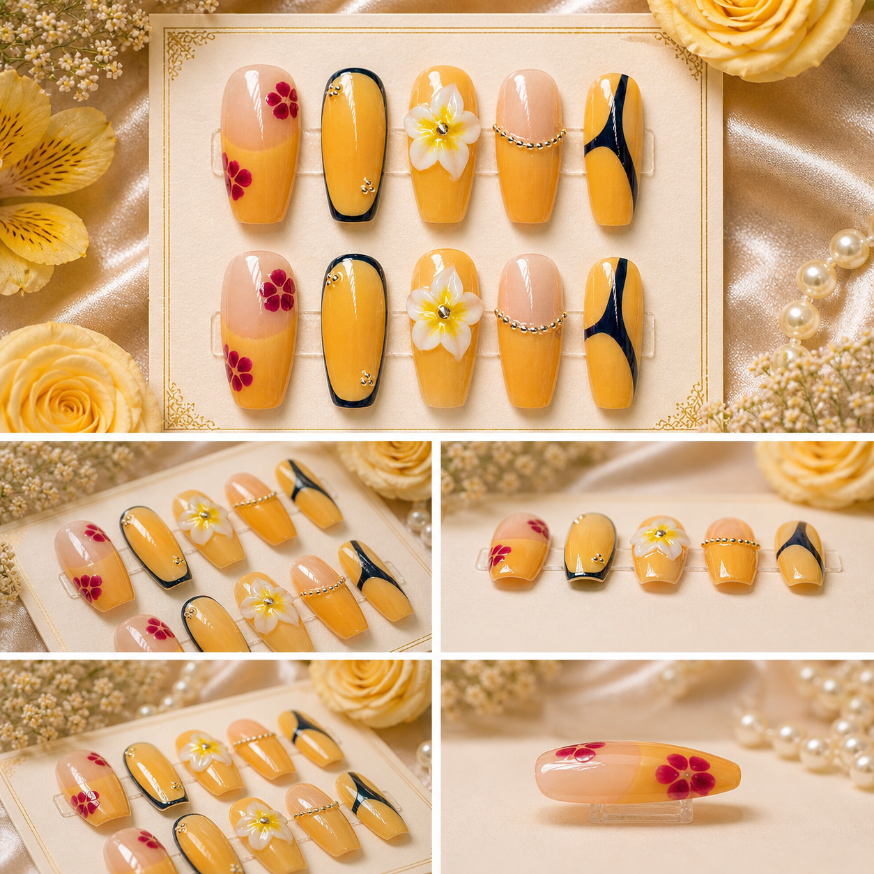 Golden Sunset Bloom Press-On Nails 🌼✨ Size M