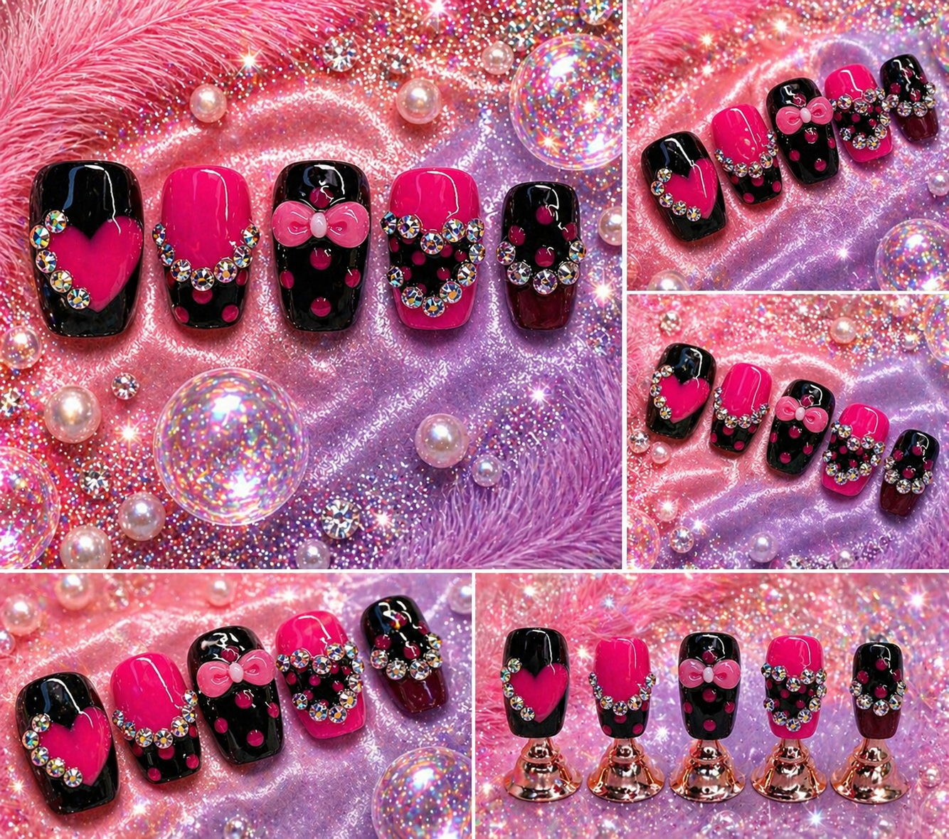 Pink Doll Bling Press-On Nails | Short Glam Rhinestone Set Size M