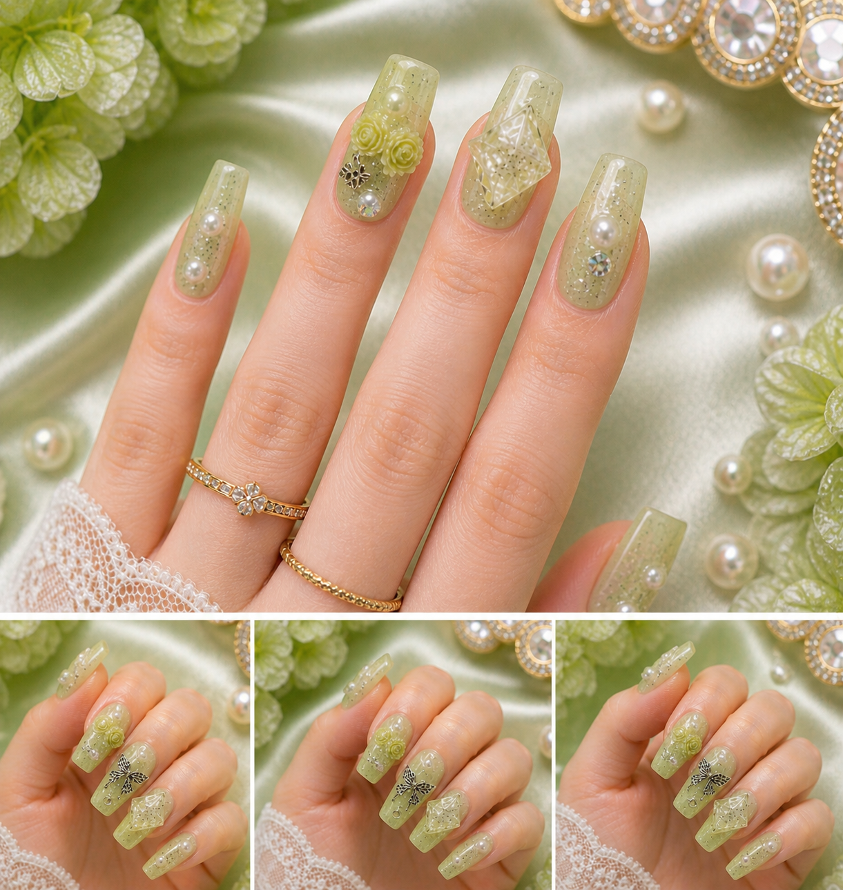 Sage Garden Glam Press-On Nails 💚✨ Size M
