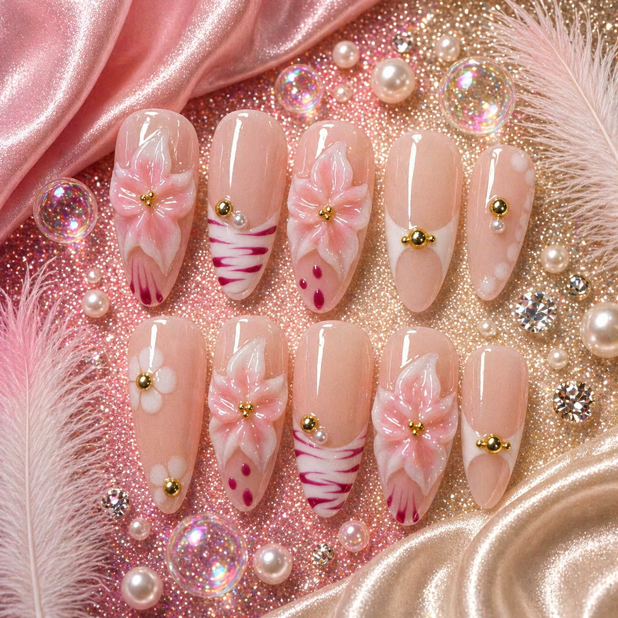 Blush Bloom Luxe Press-On Nails 🌸✨Size L