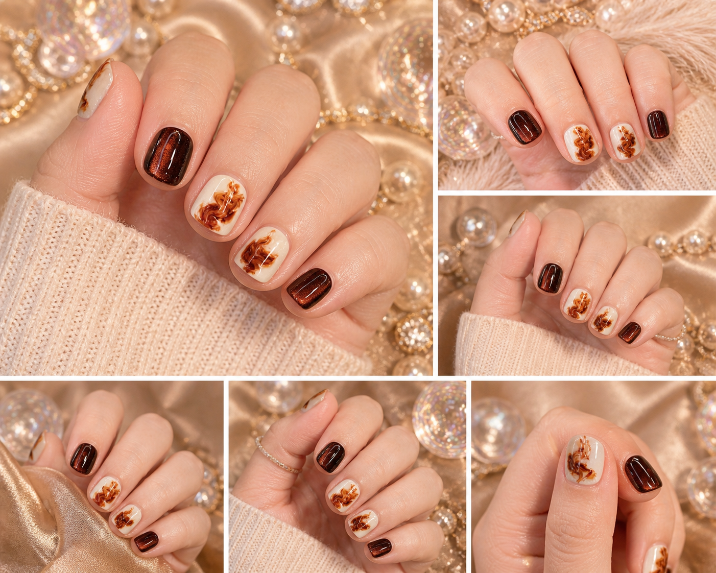 Mocha Marble Luxe Press-On Nails ☕🤎✨ Size M
