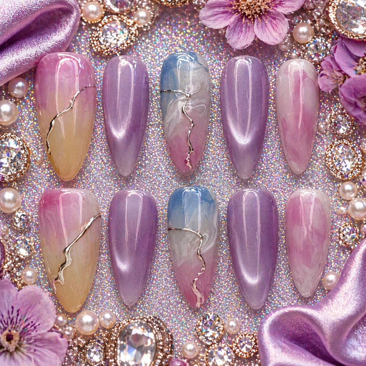 Celestial Marble Glow Press-On Nails ✨🌸