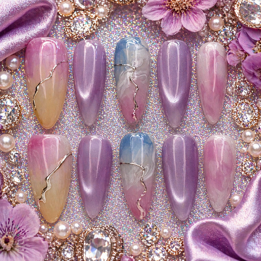 Celestial Marble Glow Press-On Nails ✨🌸