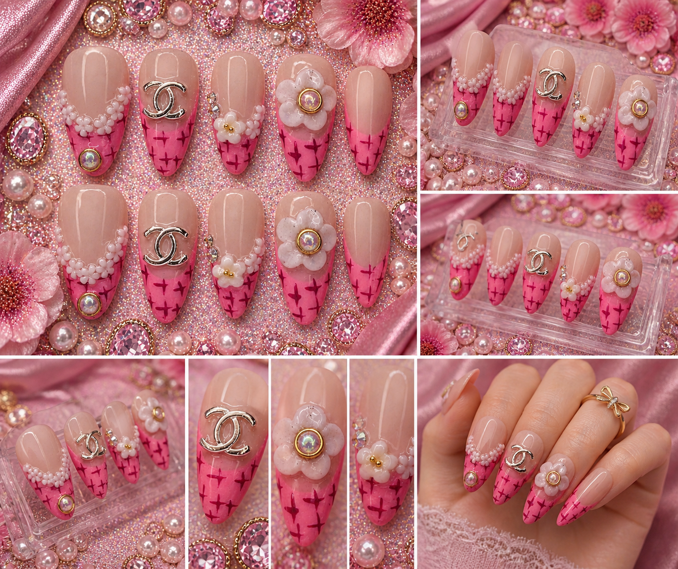 Pink Couture Luxe Press-On Nails 🎀💎 Size M
