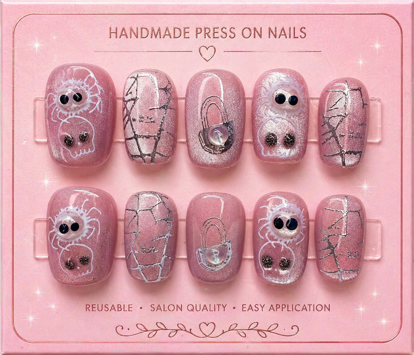 Pink Kawaii Web Press-On Nails 🕸️💖 Size L