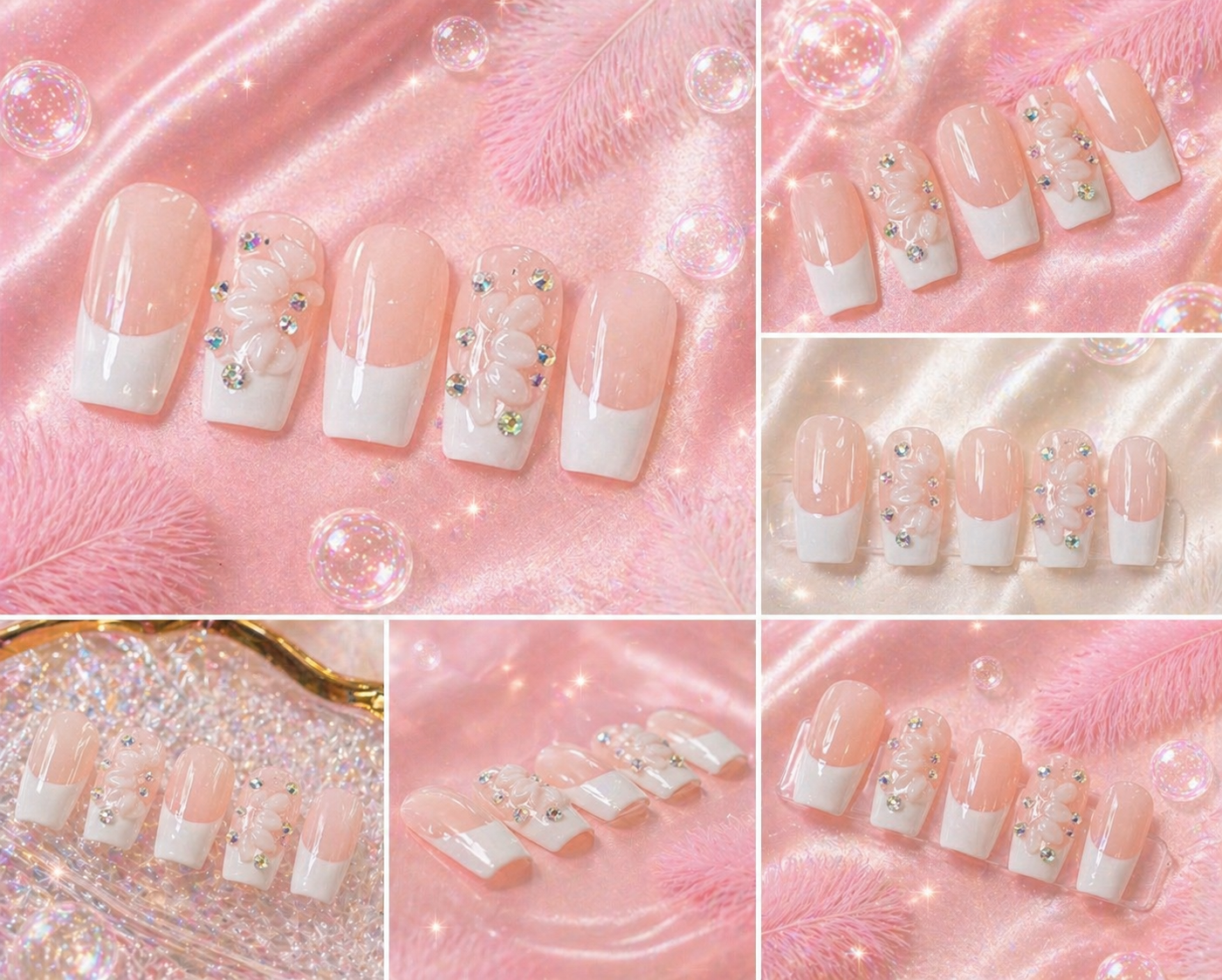 Blush French Floral Press-On Nails 🌸✨ Size L
