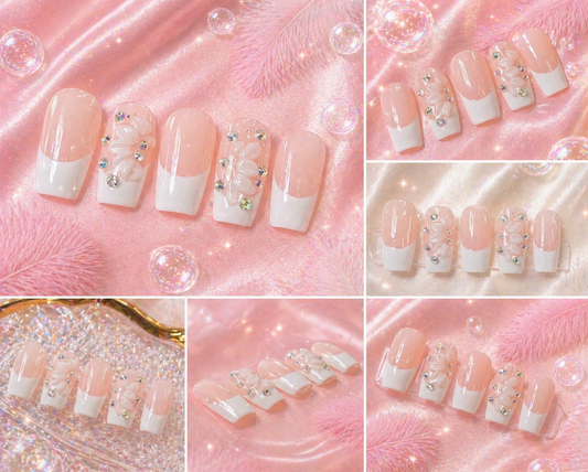 Blush French Floral Press-On Nails 🌸✨ Size L
