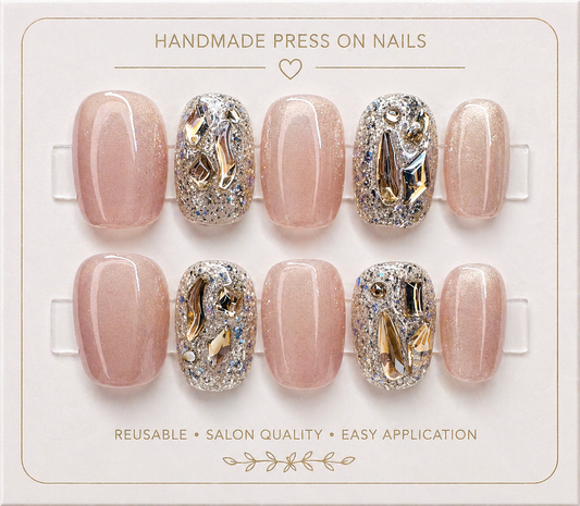 Champagne Crystal Luxe Press-On Nails ✨🥂 Size L