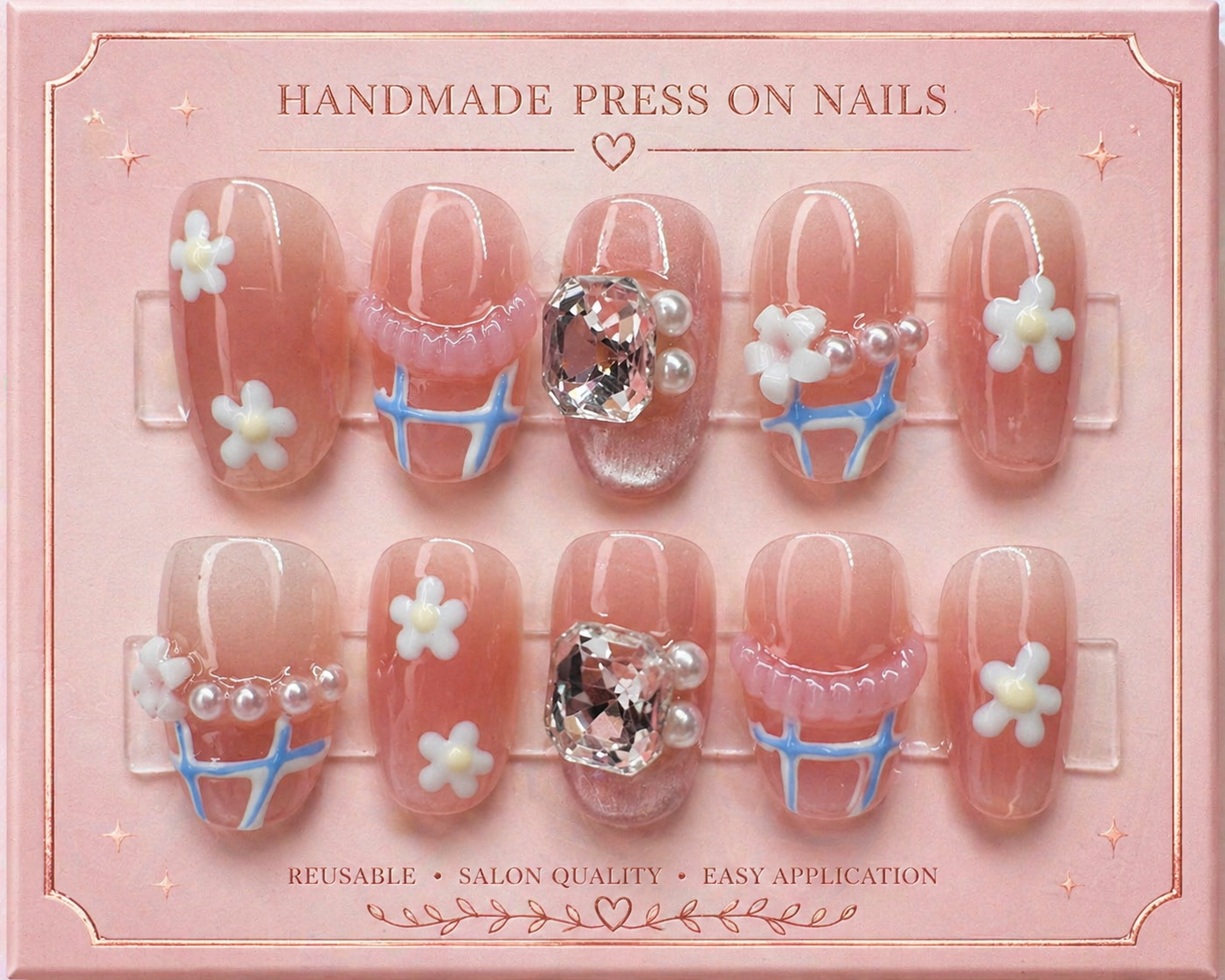 Pink Sugar Charm Press-On Nails 🎀✨ Size L