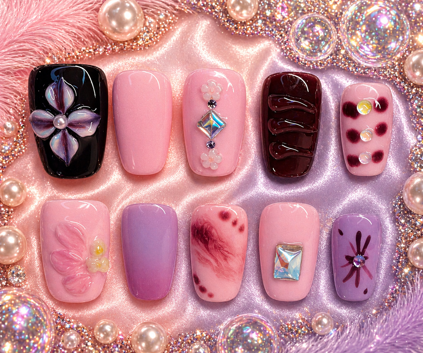 Midnight Blossom Glam Press-On Nails 🌙💜✨ Size M