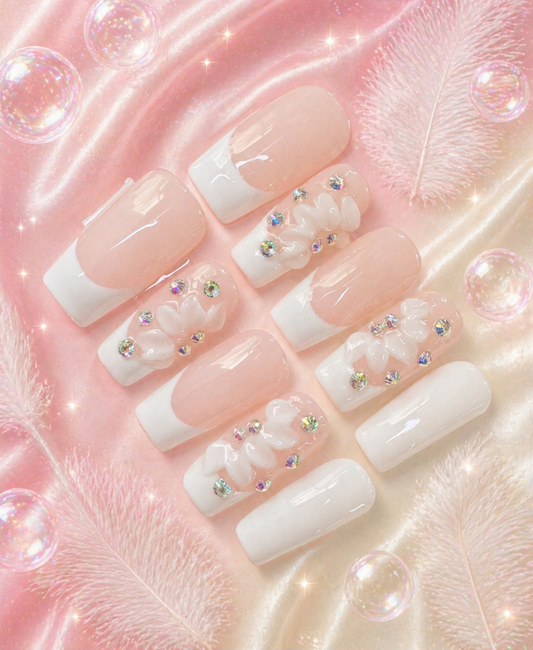 Blush French Floral Press-On Nails 🌸✨ Size L