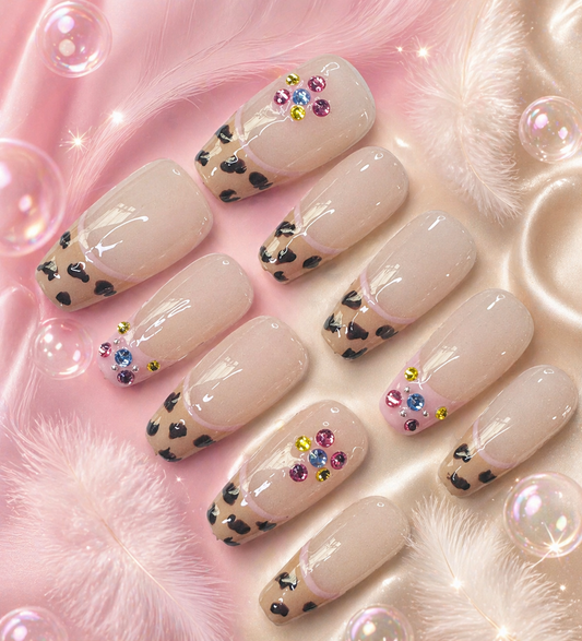 Blush Leopard French Press-On Nails 🐆💕 Size L