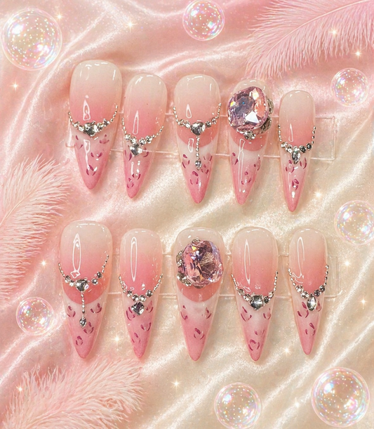 Blush Crystal Drip Press-On Nails ✨💎 Size L