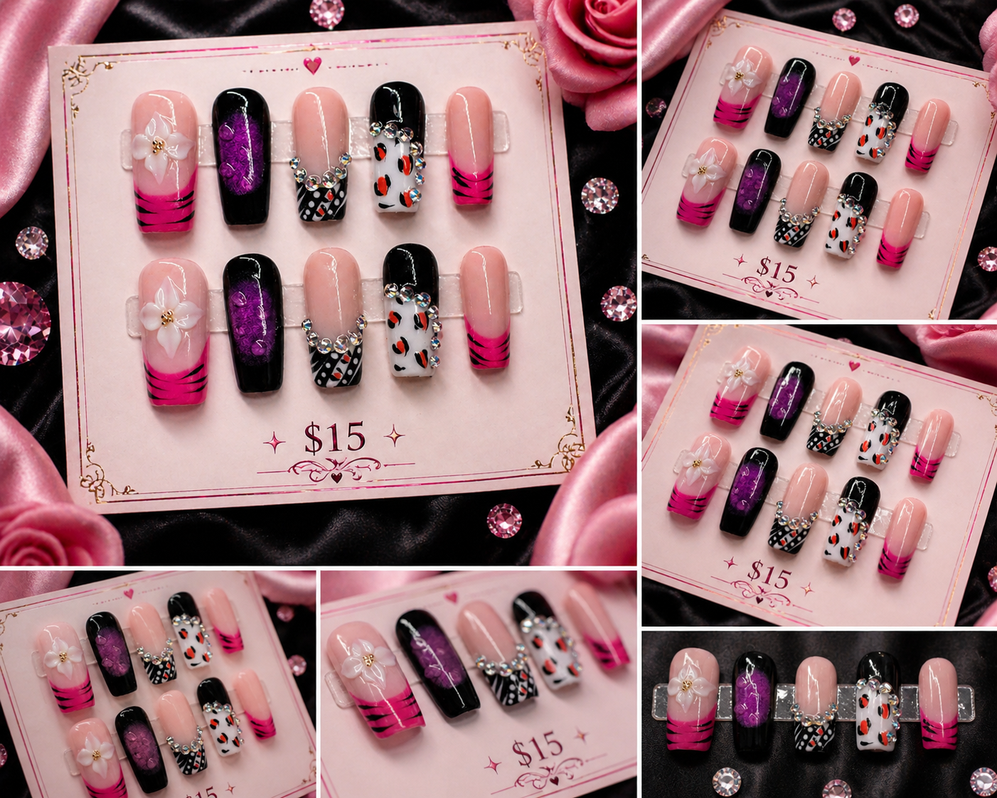 Wild Orchid Glam Press-On Nails 💖🐆 Size M