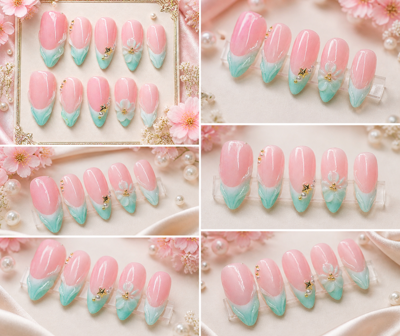Cotton Candy Mermaid Press-On Nails 🩷🩵✨ Size M