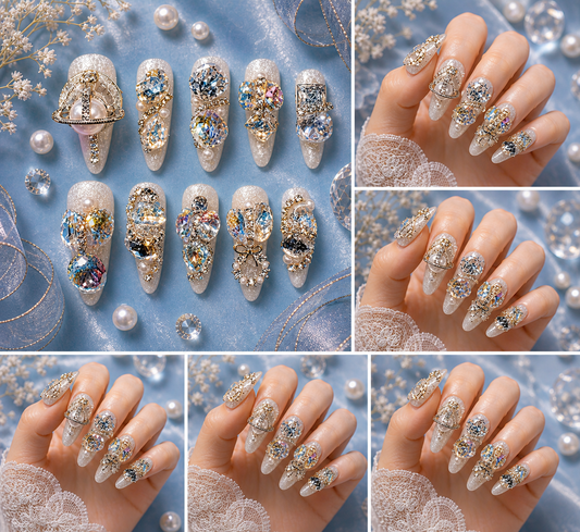 Diamond Aura Luxe Press-On Nails💎✨🩶 Extra LED light on Thumb!!!