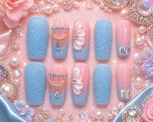 Cotton Candy Frost Press-On Nails 🍬❄️ Size M