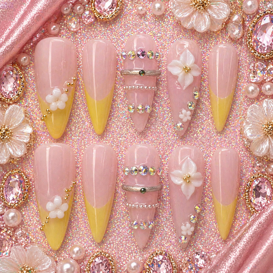 Blush Lemonade Luxe Press-On Nails 🍋💖 Size M
