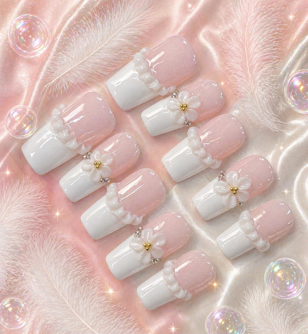 Soft Blush Pearl French Press-On Nails 🤍🌸 Size L