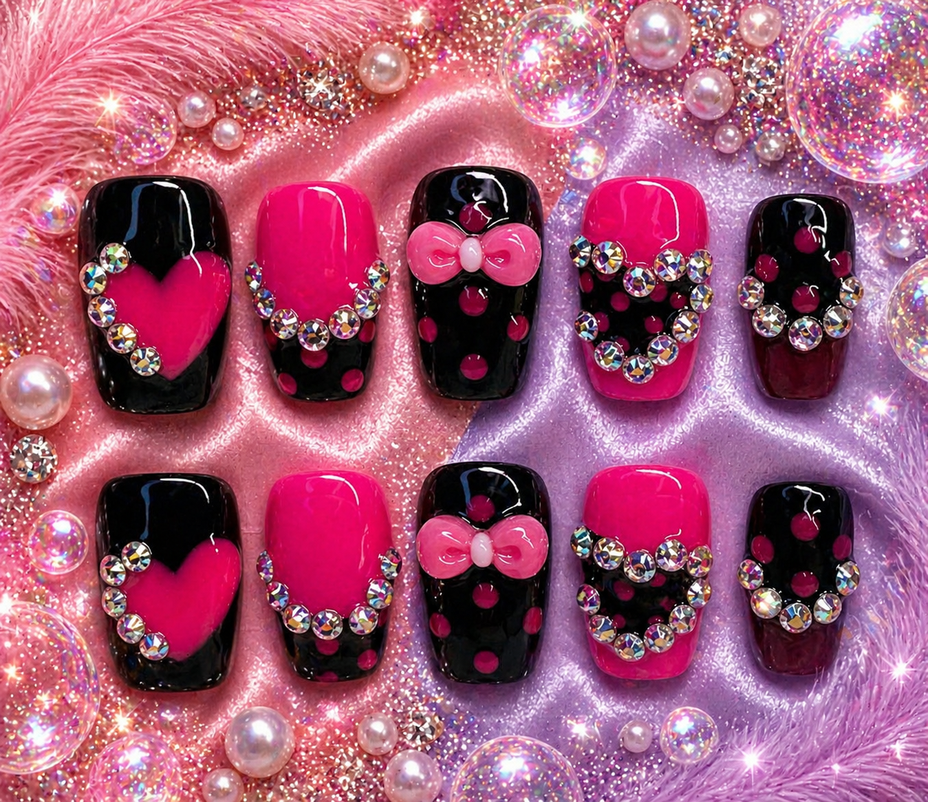 Pink Doll Bling Press-On Nails | Short Glam Rhinestone Set Size M