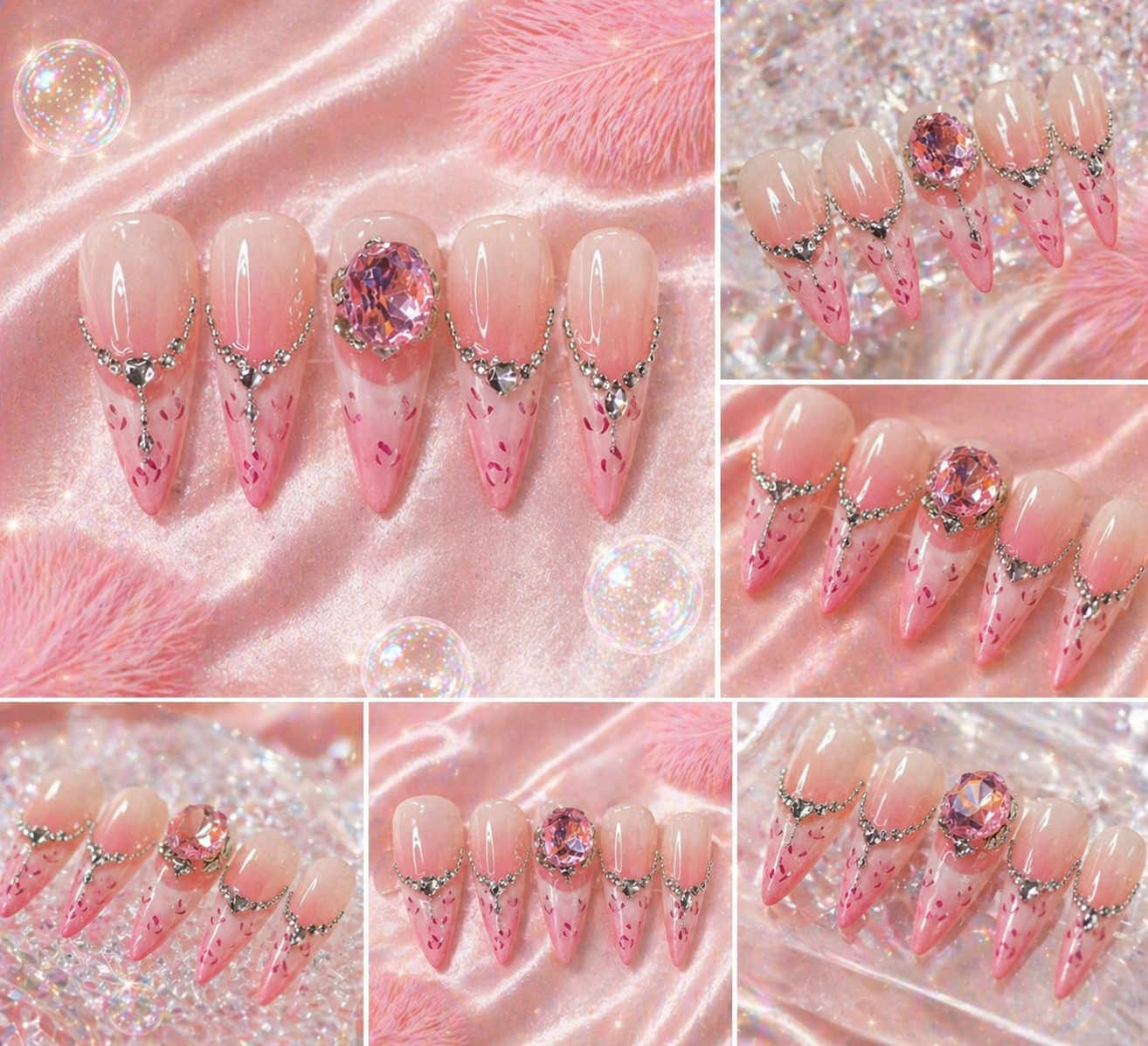 Blush Crystal Drip Press-On Nails ✨💎 Size L