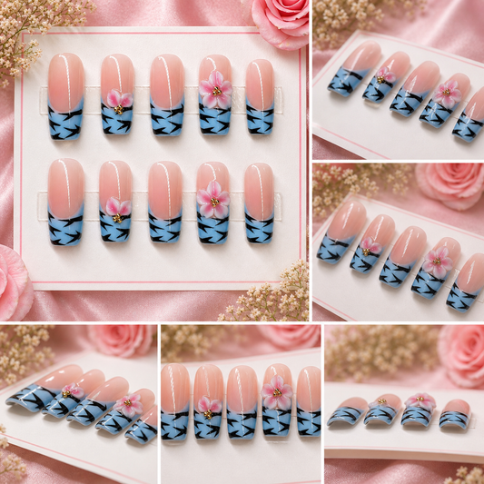 Blue Blossom French Tip Press-On Nails 🌸🩵 Size M