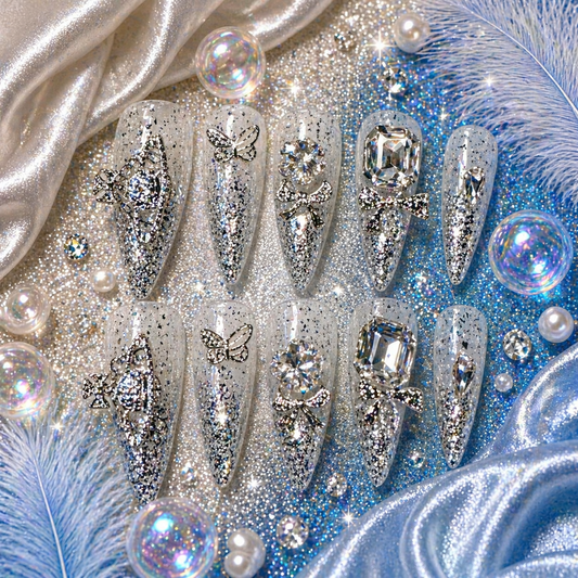 Iced Diamond Luxe Press-On Nails ❄️💎 Size L