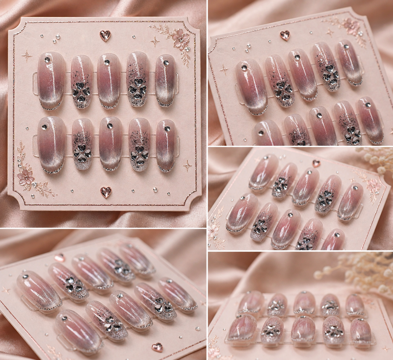 Silver Blush Crystal Press-On Nails ✨🩶 Size M