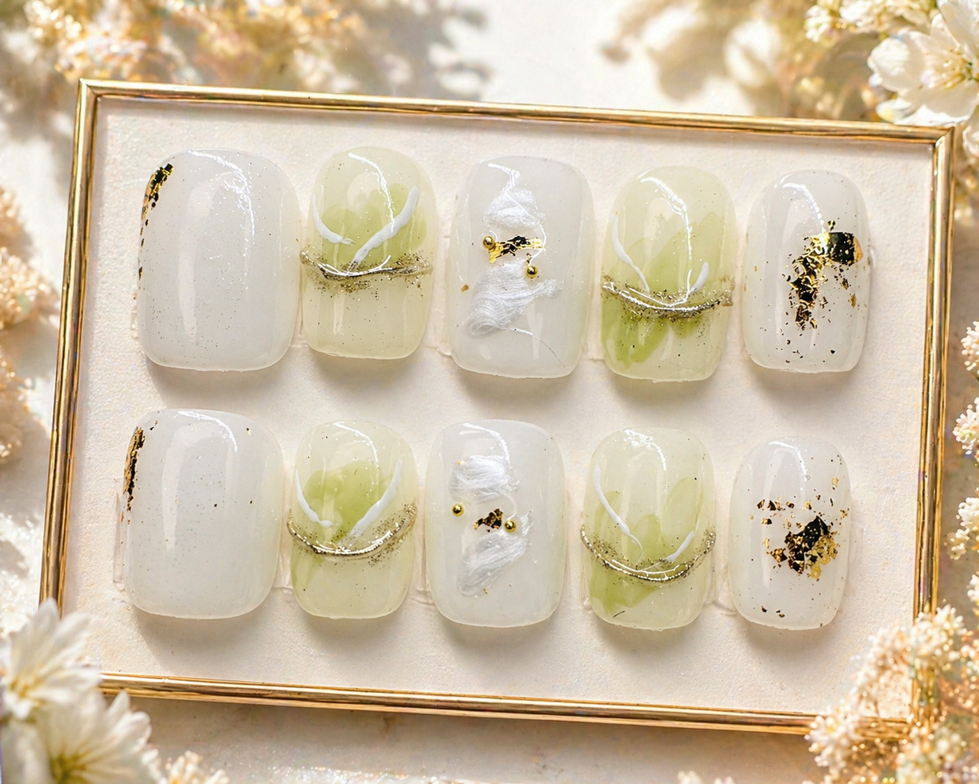 Ivory Bloom Luxe Press-On Nails 🤍✨ Size L