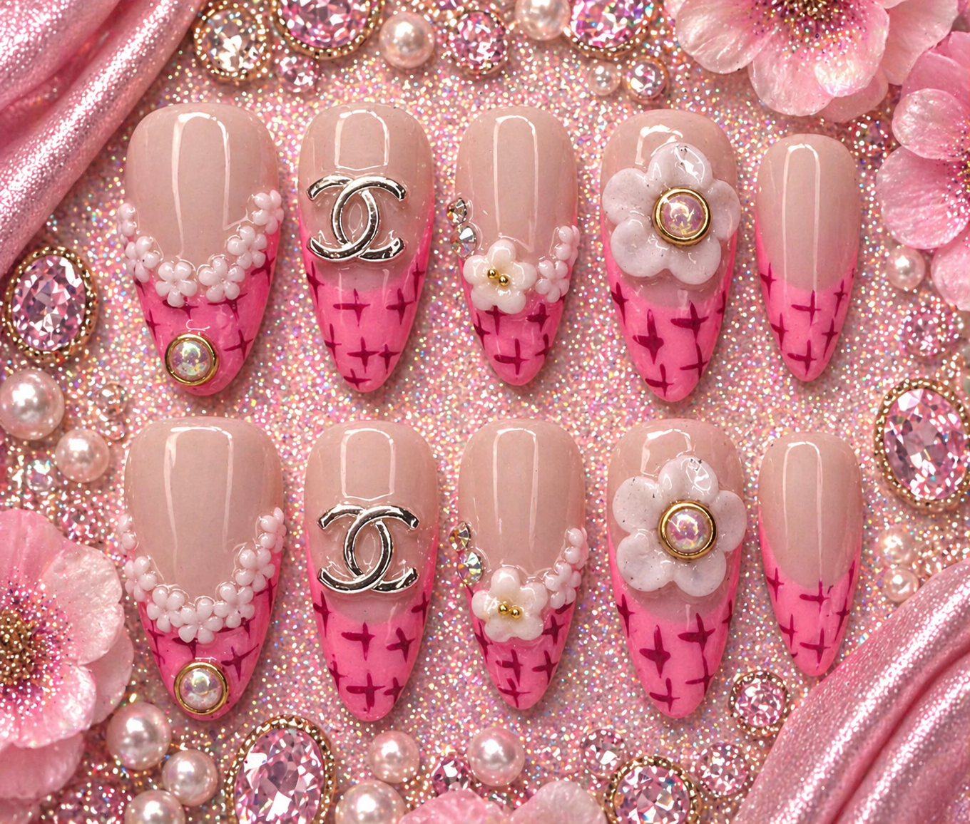 Pink Couture Luxe Press-On Nails 🎀💎 Size M
