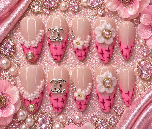 Pink Couture Luxe Press-On Nails 🎀💎 Size M