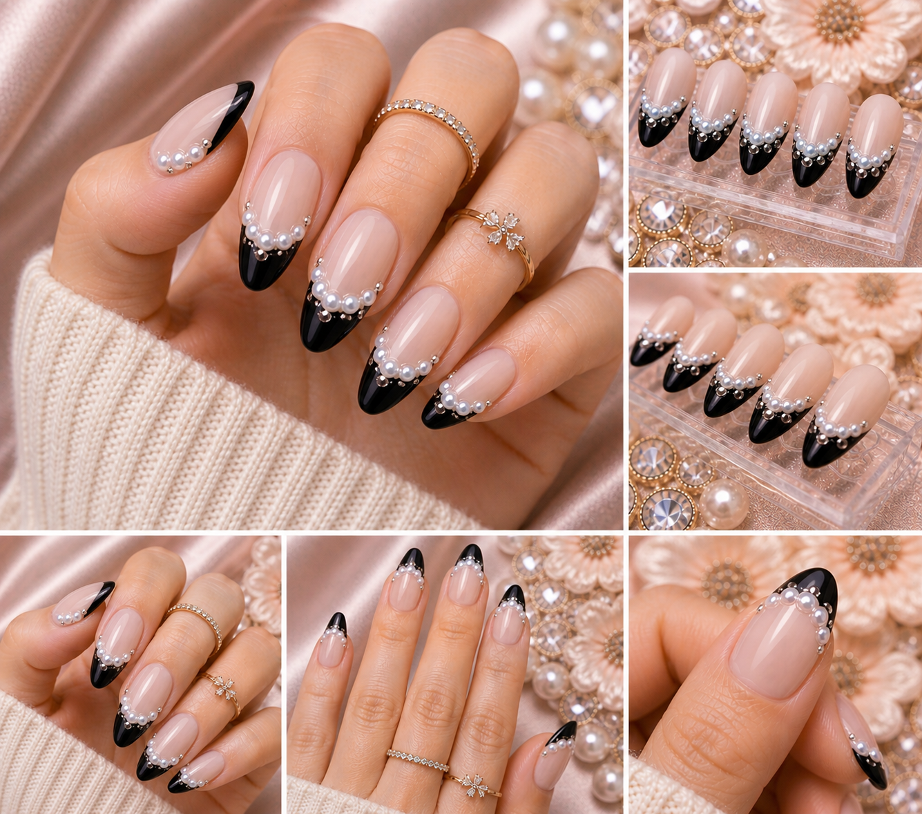 Midnight Pearl Luxe Press-On Nails 🖤✨ Size M