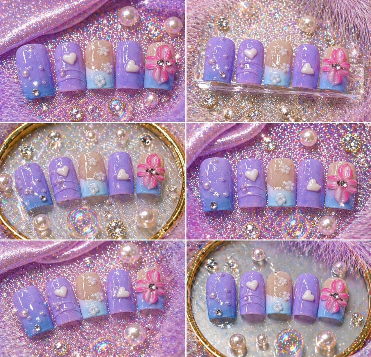 Pastel Blossom Short Press-On Nails 🌸💜 Size M