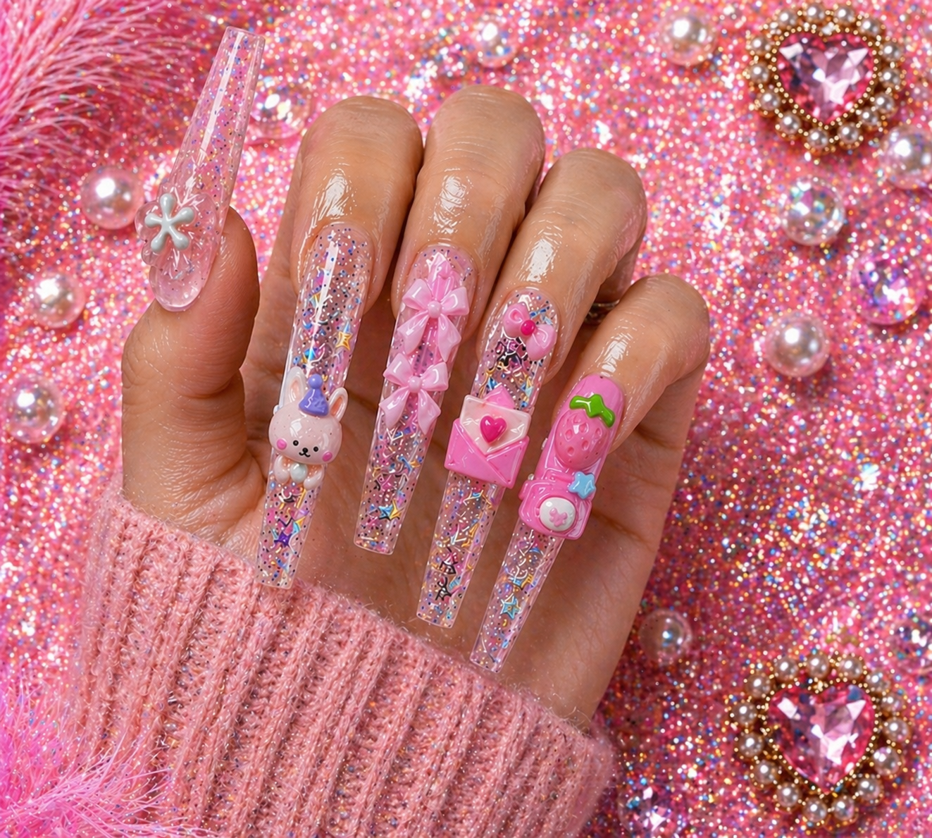 Kawaii Candy Drip Press-On Nails 🍭💖 Size M