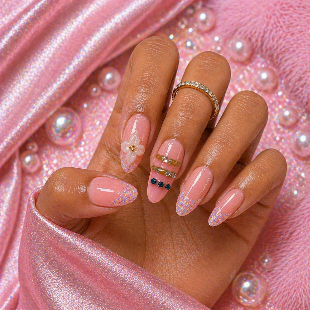 Pink Champagne Glam Press-On Nails 🍾✨ Size L