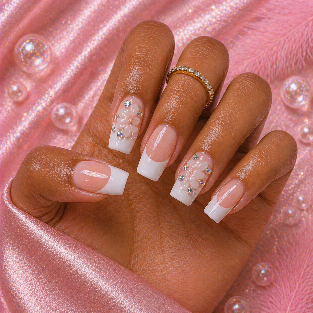 Blush French Floral Press-On Nails 🌸✨ Size L