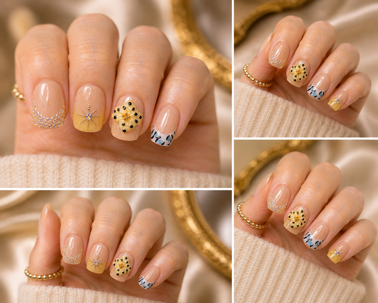 Honey Luxe Bling Press-On Nails (5 Nail Set) | Short Almond Nude & Yellow Size M