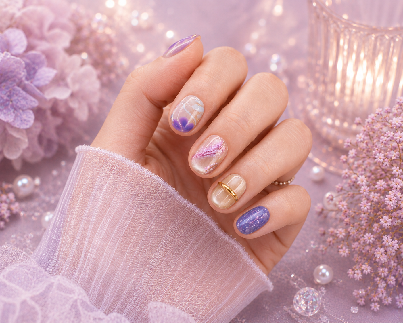 Lavender Pearl Aura Press-On Nails 💜✨ Size L