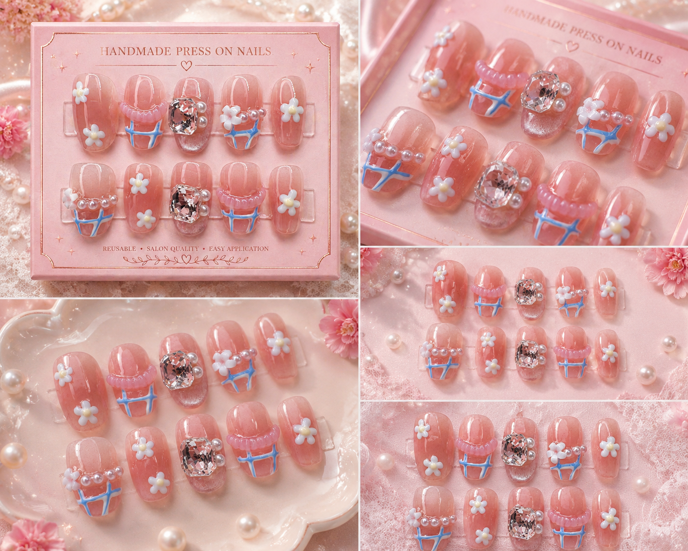 Pink Sugar Charm Press-On Nails 🎀✨ Size L