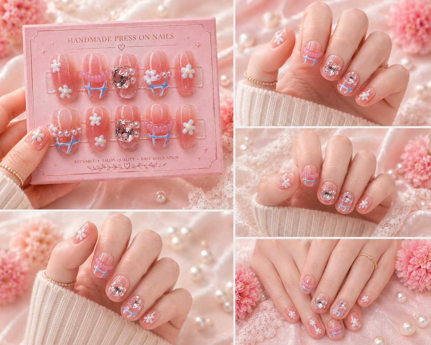 Pink Sugar Charm Press-On Nails 🎀✨ Size L