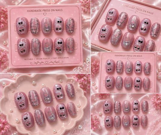 Pink Kawaii Web Press-On Nails 🕸️💖 Size L