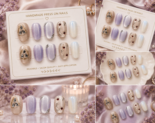 Lavender Pearl Whisper Press-On Nails 🤍💜✨ Size L