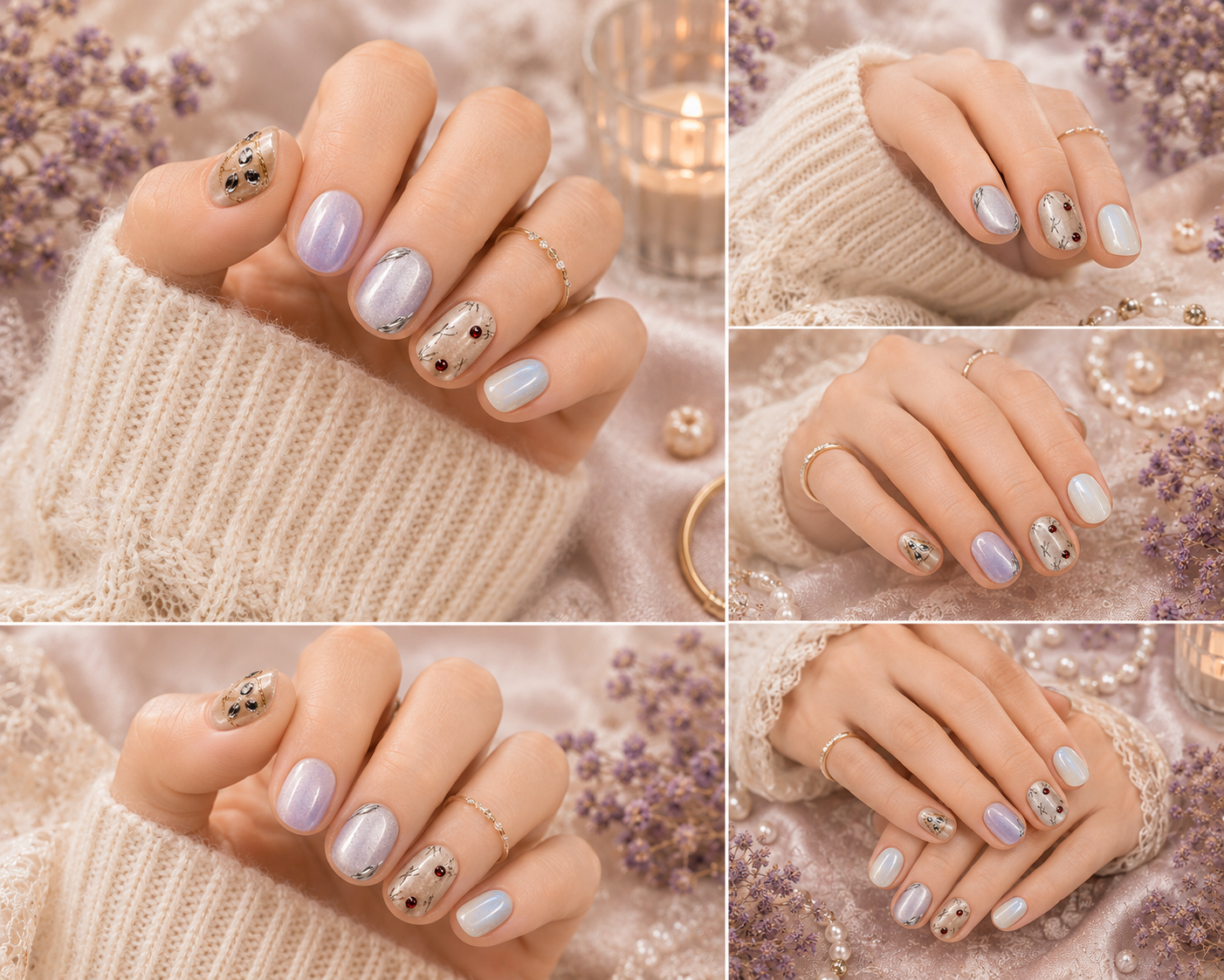 Lavender Pearl Whisper Press-On Nails 🤍💜✨ Size L